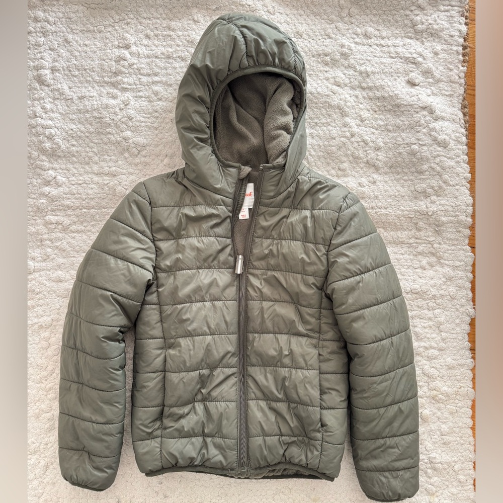 Cat & Jack Olive Green Kids Hooded Puffer Jacket size small